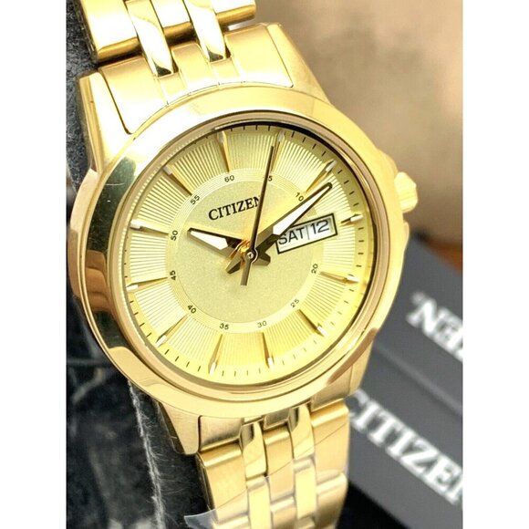 Citizen Women's Watch EQ0603-59P Quartz Gold Dial Day Date Steel Petite 28mm - Picture 13 of 14